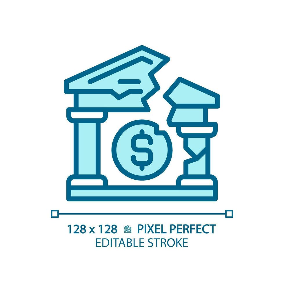 2d pixel perfeito editável azul banco fracasso ícone, isolado monocromático vetor, fino linha ilustração representando econômico crise. vetor