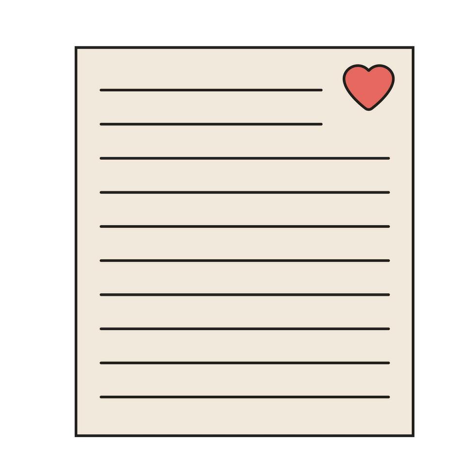 papel página com linhas e coração. amor carta. em branco papel, branco Lista com linhas. vetor
