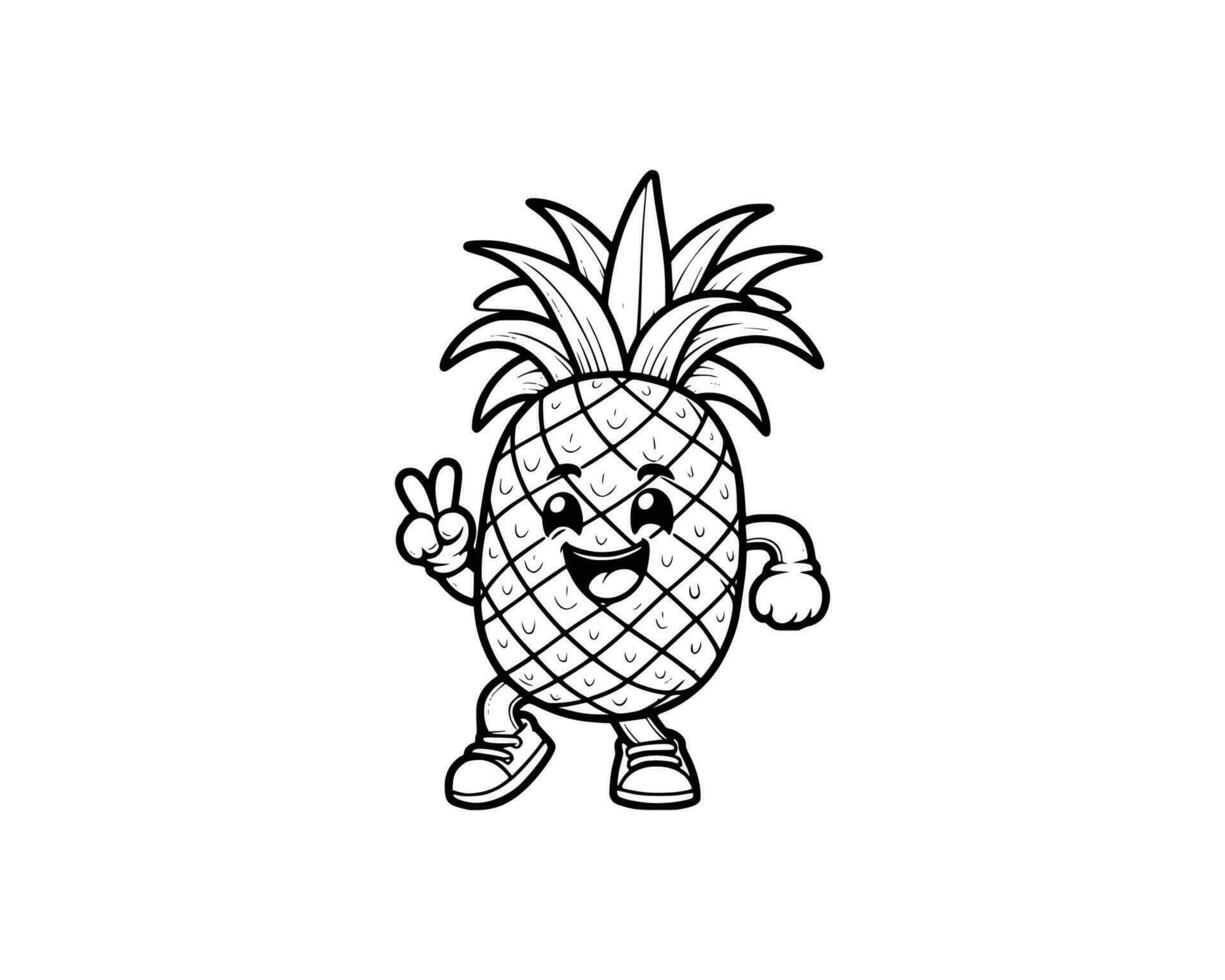 fofa desenho animado do abacaxi ilustração para coloração livro esboço linha arte. abacaxi mascote Projeto com dinâmico pose vetor