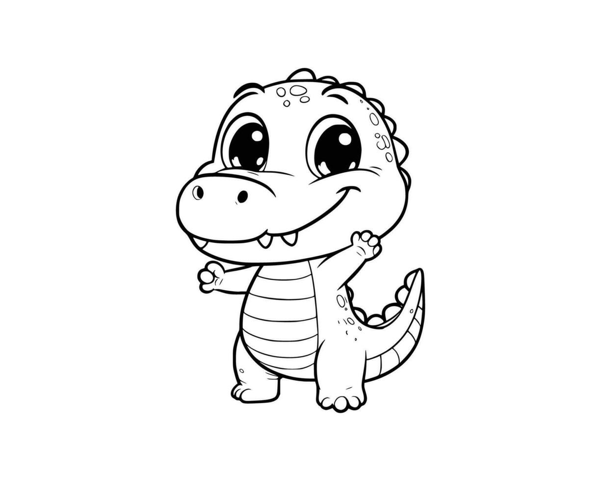 fofa desenho animado do crocodilo ilustração para coloração livro. esboço linha arte. isolado branco fundo vetor