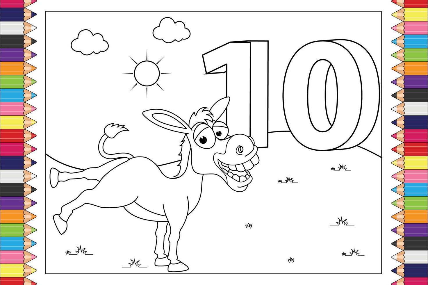 colorir desenho animado de animais com número para crianças vetor