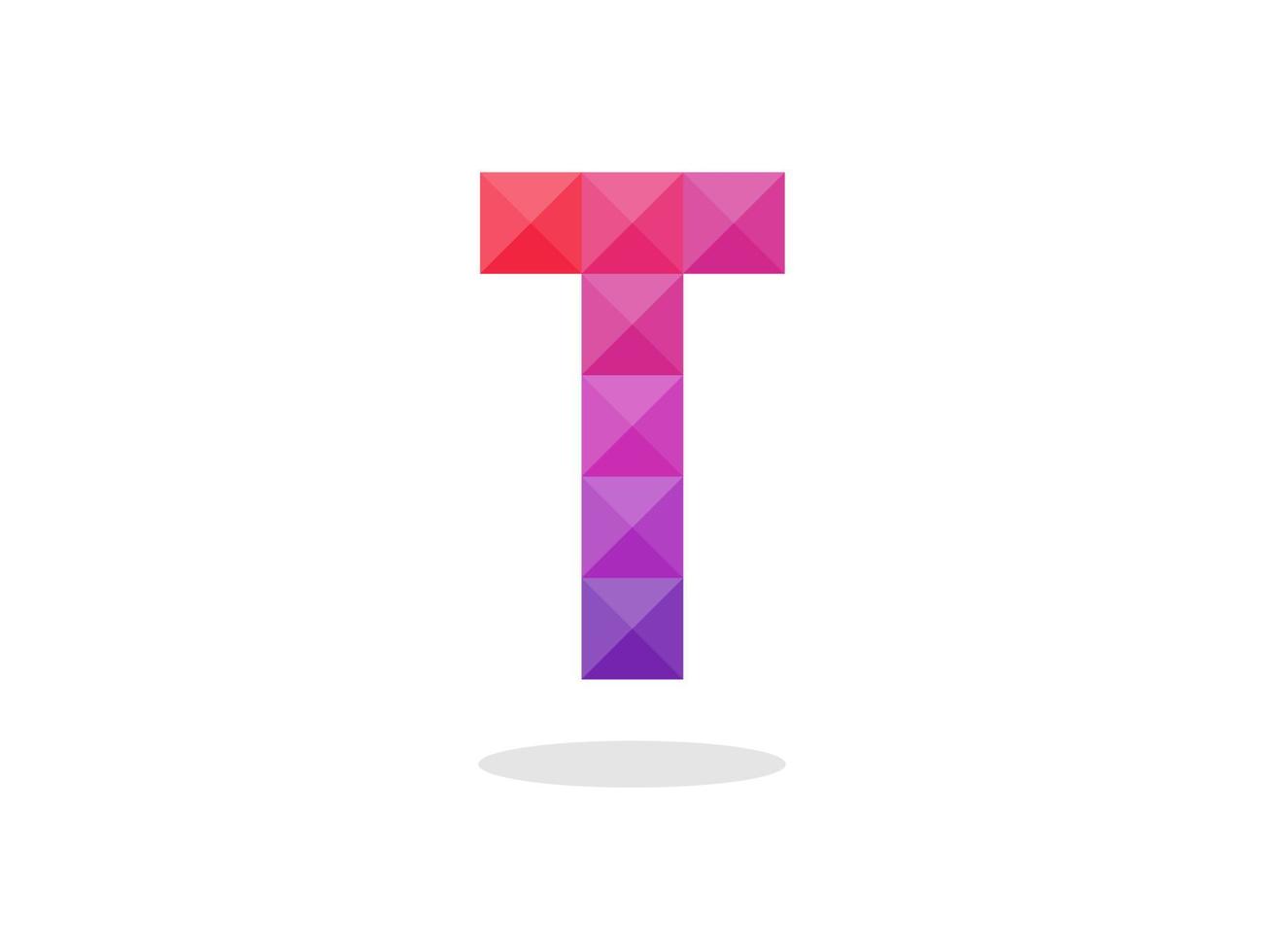 logotipo geométrico da letra t com combinação perfeita de cores vermelho e azul. vetor