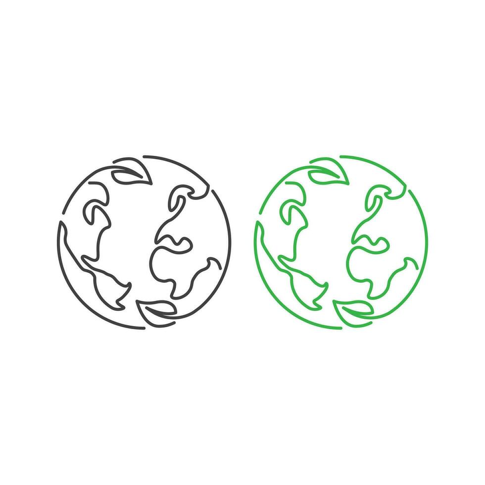 verde terra planeta conceito, globo com folhas , mundo ecologia ícone. moderno sinal, linear pictograma, esboço símbolo, simples fino linha vetor Projeto elemento modelo