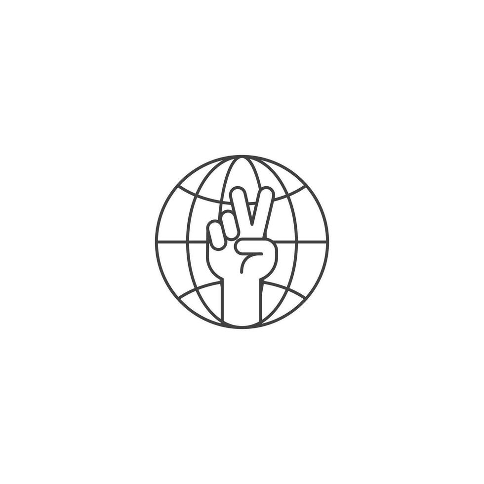 mão fazer Paz e amor com mundo, global. moderno sinal, linear pictograma, esboço símbolo, simples fino linha vetor Projeto elemento modelo