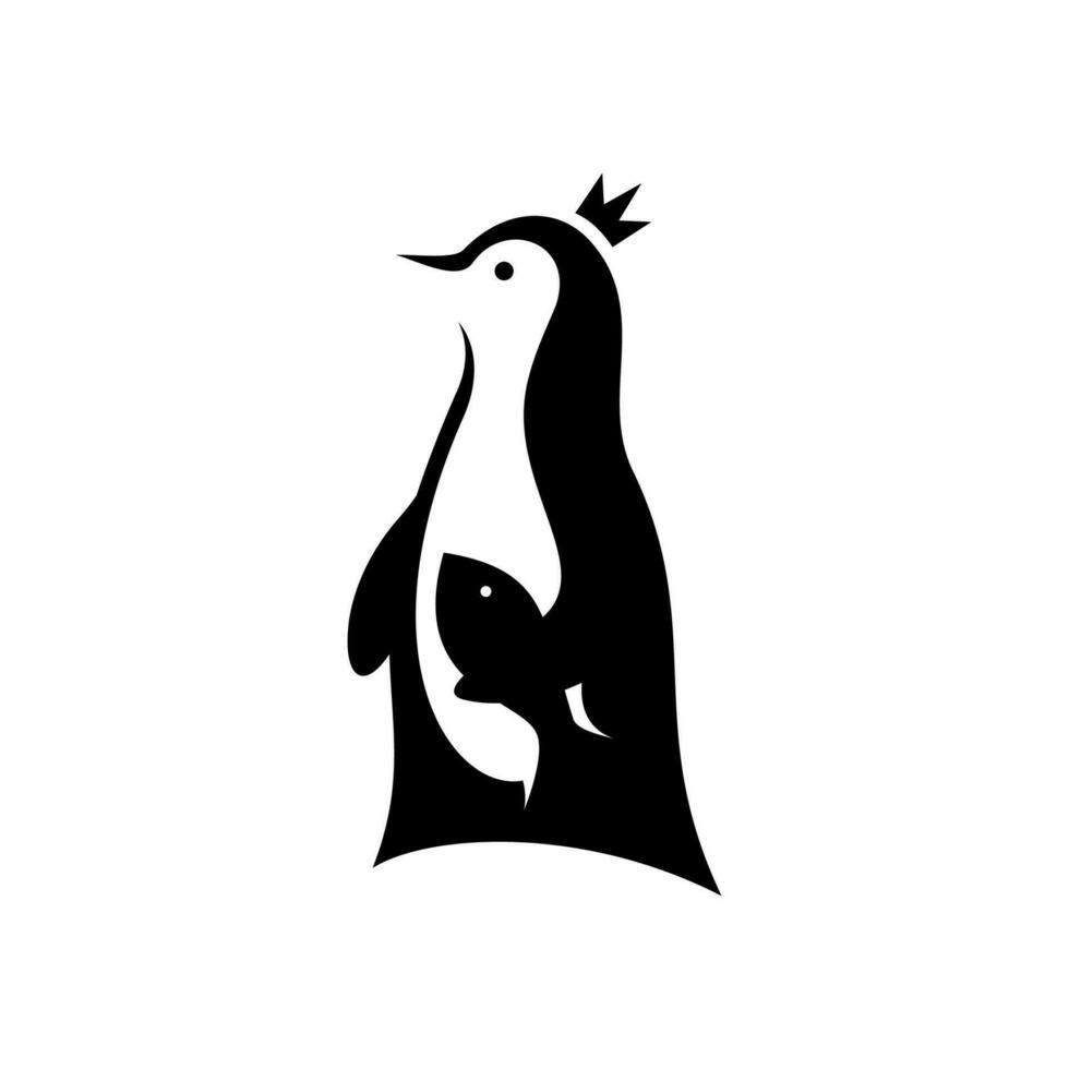 vetor logotipo do uma pinguim carregando uma peixe