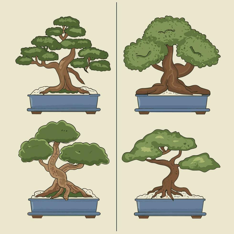conjunto do bonsai árvore vetor ilustração conjunto bonsai árvore vetor ilustração conjunto