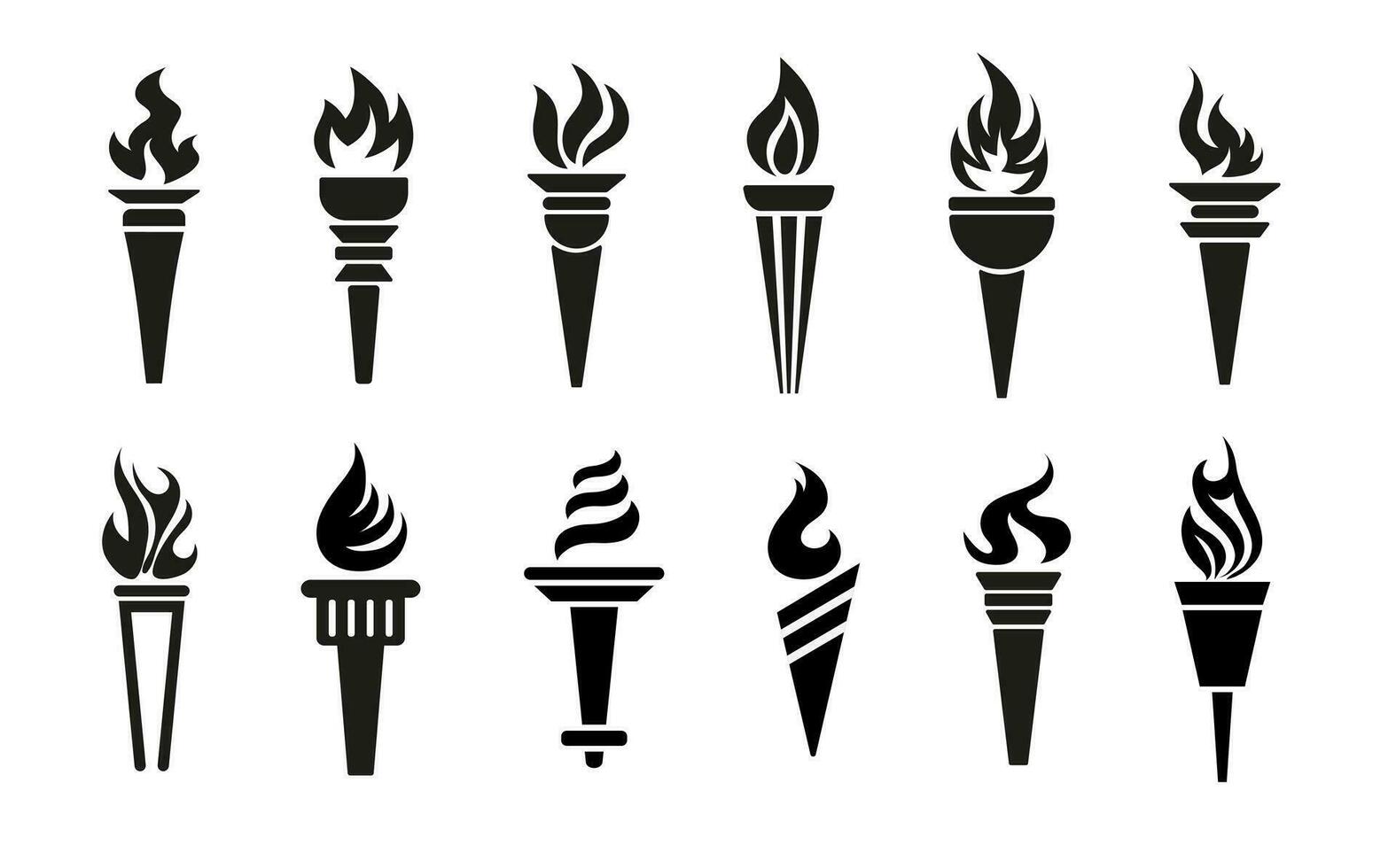 tocha vetor ícone conjunto ilustração Projeto modelo. símbolo do vitória, sucesso ou conquista. silhuetas do vários medieval flamejante tochas.