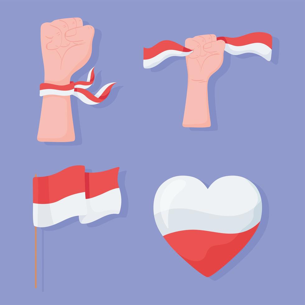 conjunto de bandeira da indonésia vetor
