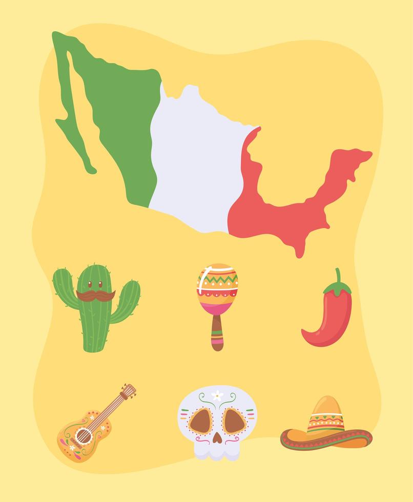 conjunto de ícones do viva mexicano vetor