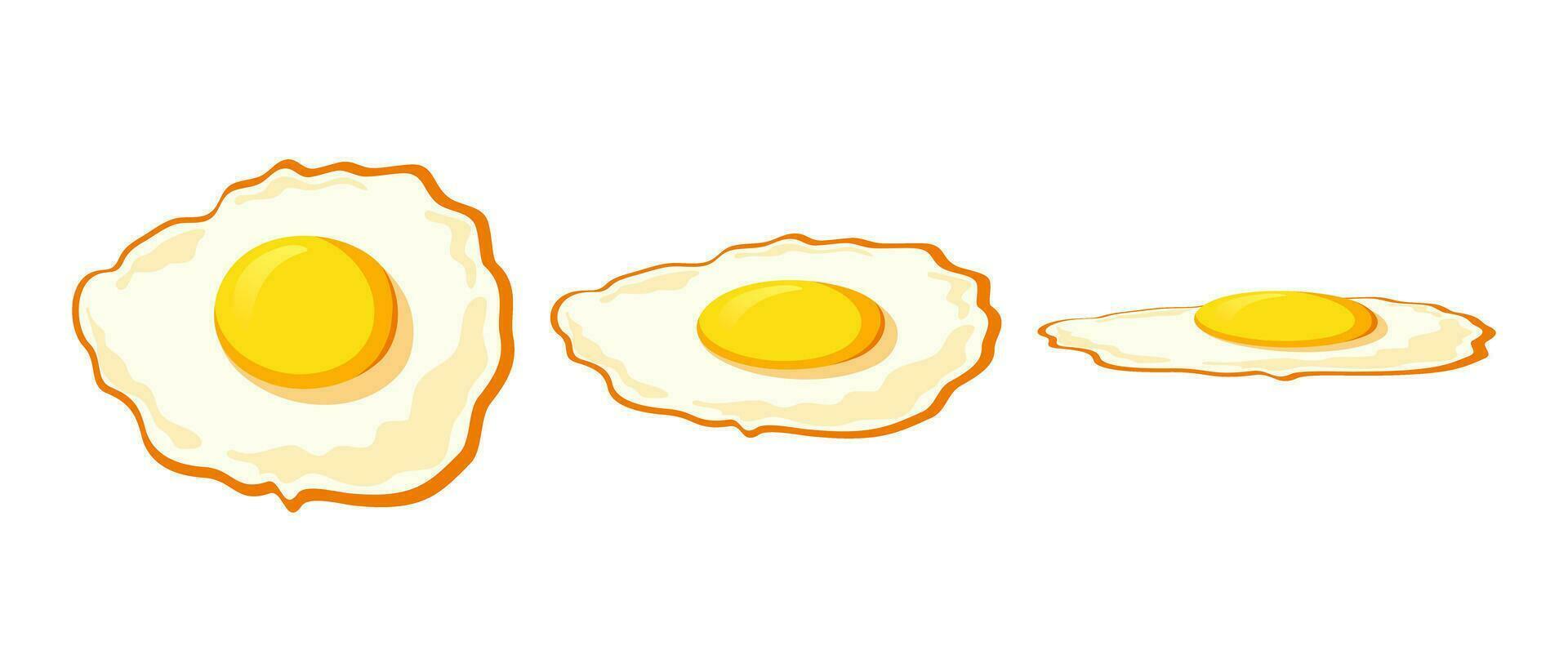 frango frito ovo isolado em branco dentro diferente posições. frito ovo ícone dentro desenho animado estilo. vetor ilustração.