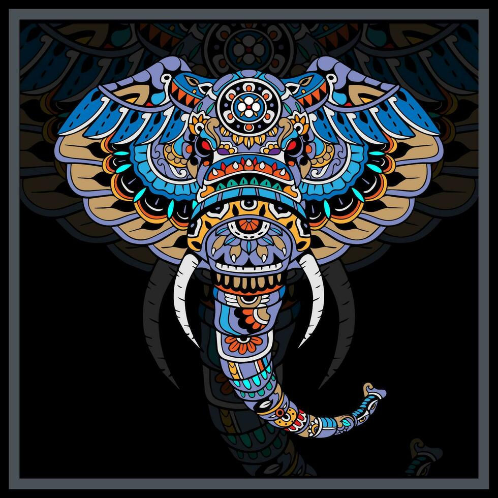 colorida elefante cabeça mandala artes. vetor