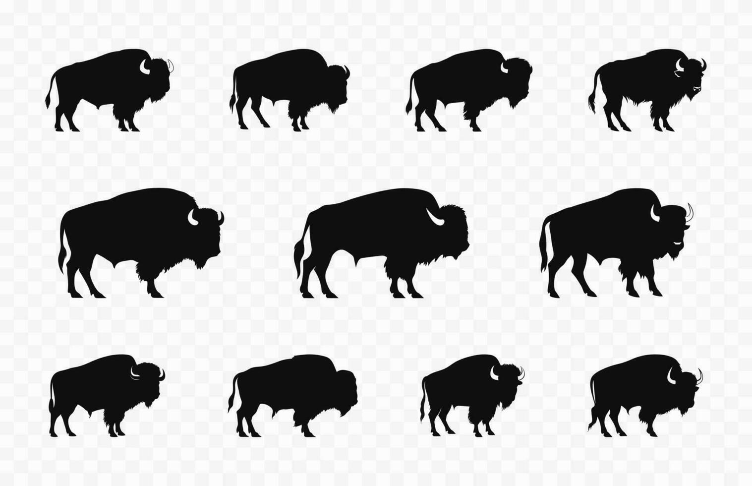 americano búfalo silhuetas vetor definir, búfalo Preto silhueta vetor coleção