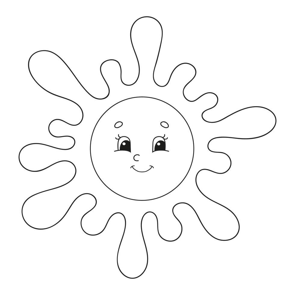 sol. livro de colorir para crianças. personagem alegre. ilustração vetorial. estilo bonito dos desenhos animados. desenhado à mão. página de fantasia para crianças. isolado no fundo branco. vetor