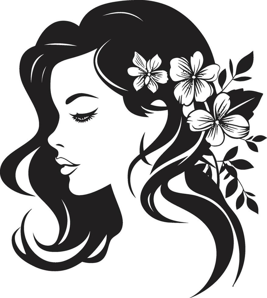 caprichoso feminino esplendor vetor ícone moderno flor retrato Preto mulher emblema