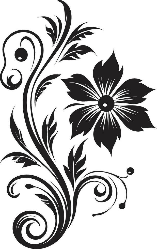 mão desenhado noir Flor vetor emblema com tinta botânico arte Preto ícone