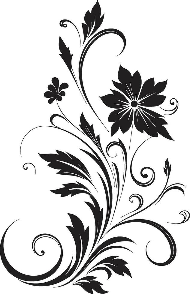 floral noir florescer Preto vetor logotipo com tinta pétala abraço icônico mão desenhado