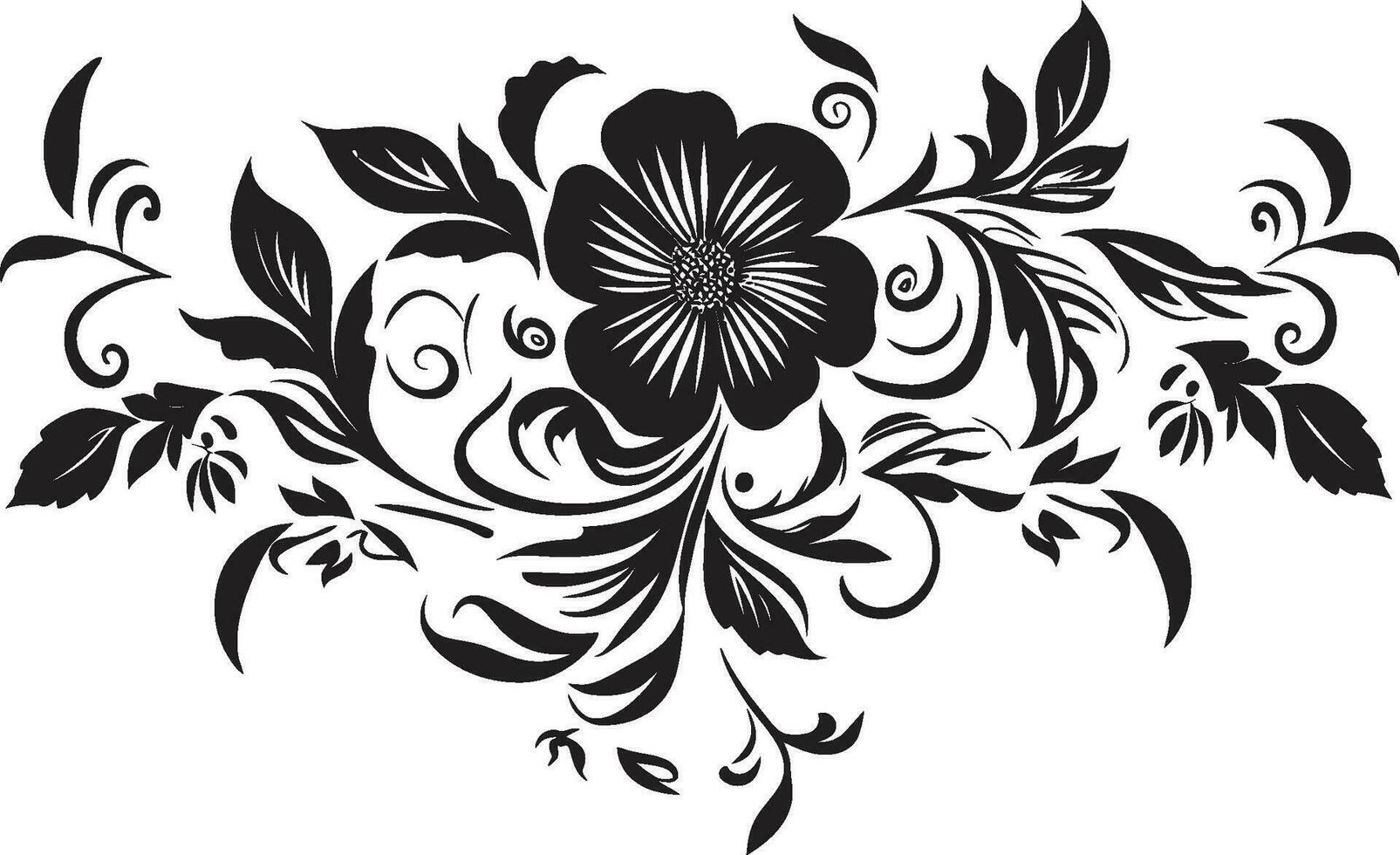 etéreo noir jardim temperamental mão desenhado vetor ícones monocromático pétala turbilhão noir floral emblema esboços