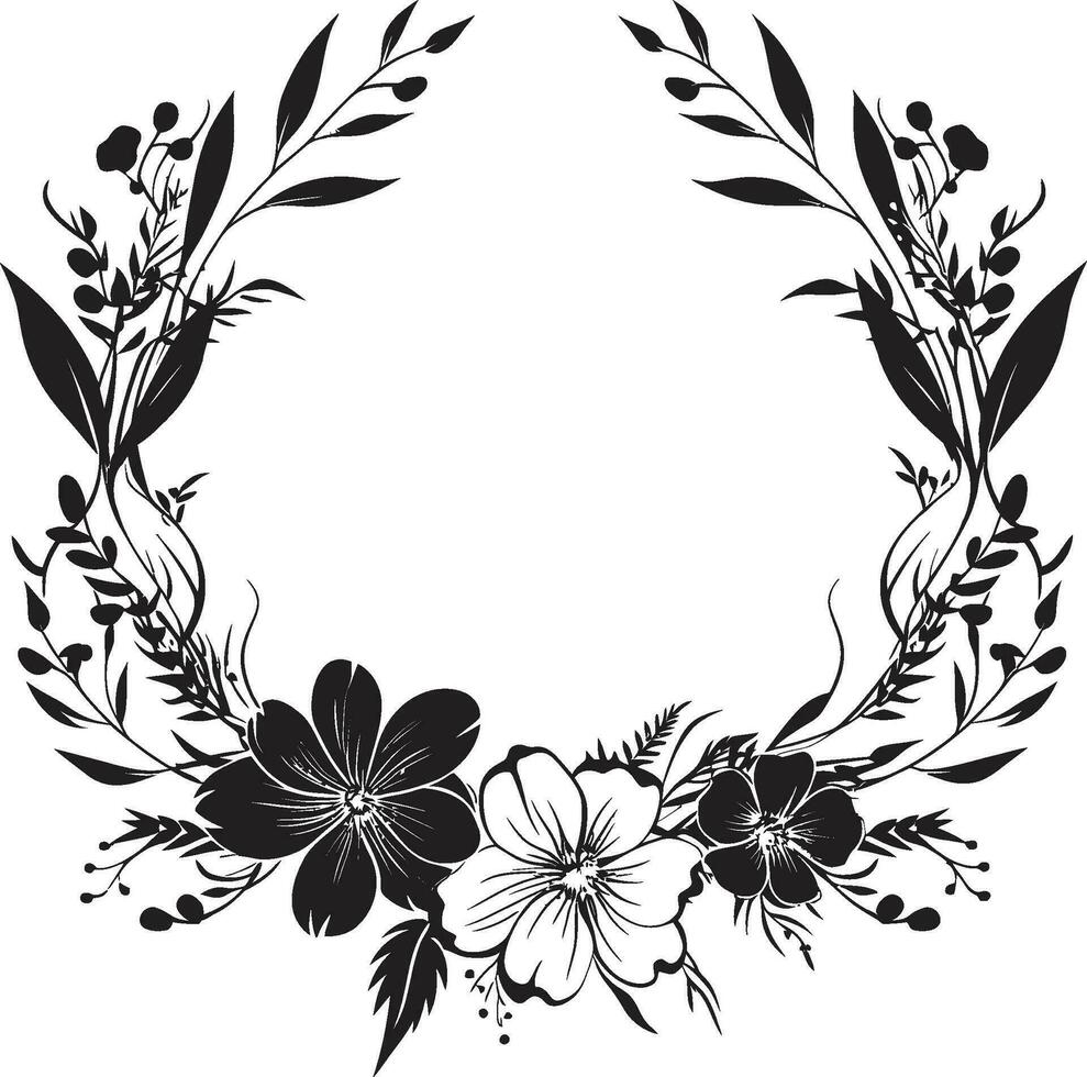 floral elegância revelado ornamentado quadro, Armação logotipo dentro Preto à moda botânico florescer floral vetor ícone