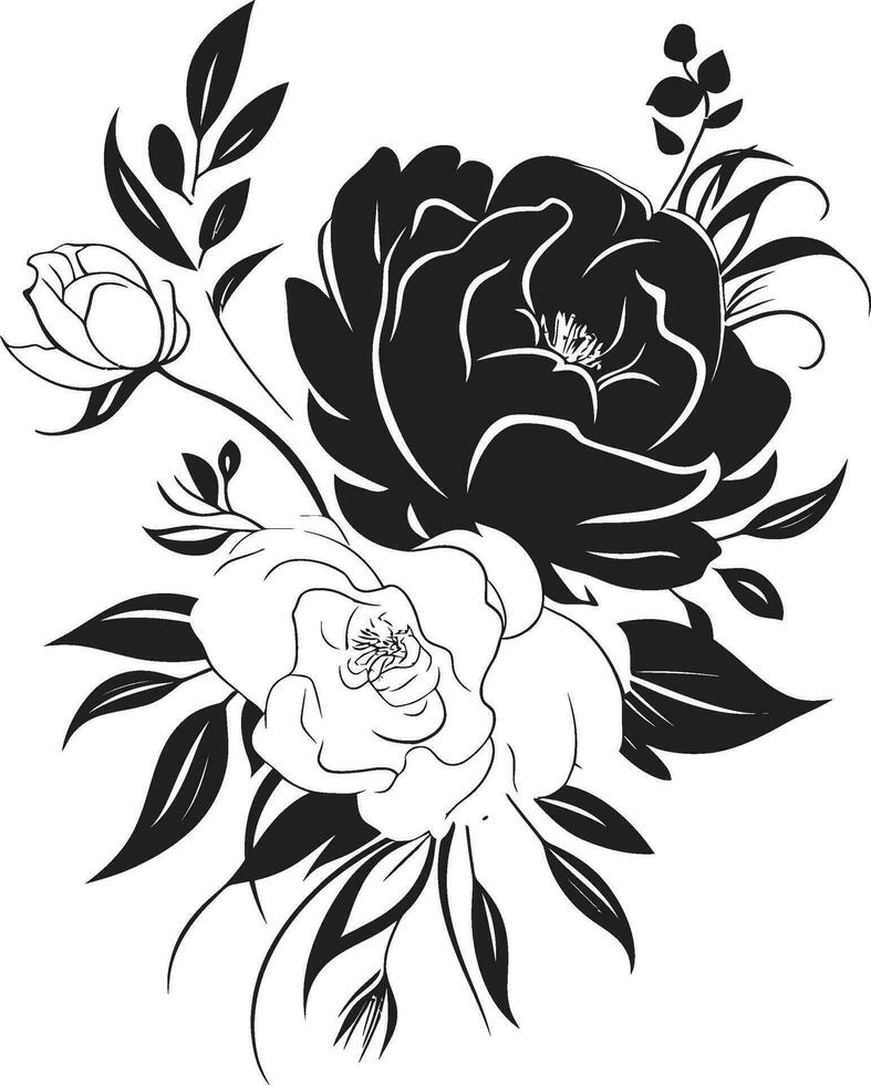 grafite pétala gravuras feito à mão floral iconografia vintage coberto jardim contos noir vetor logotipo arte