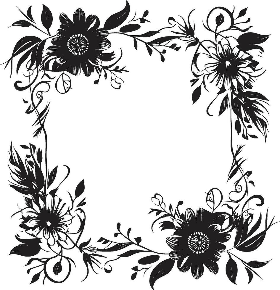 sussurrando Flor englobar decorativo Preto logotipo régio floral abraço Preto quadro, Armação emblema vetor