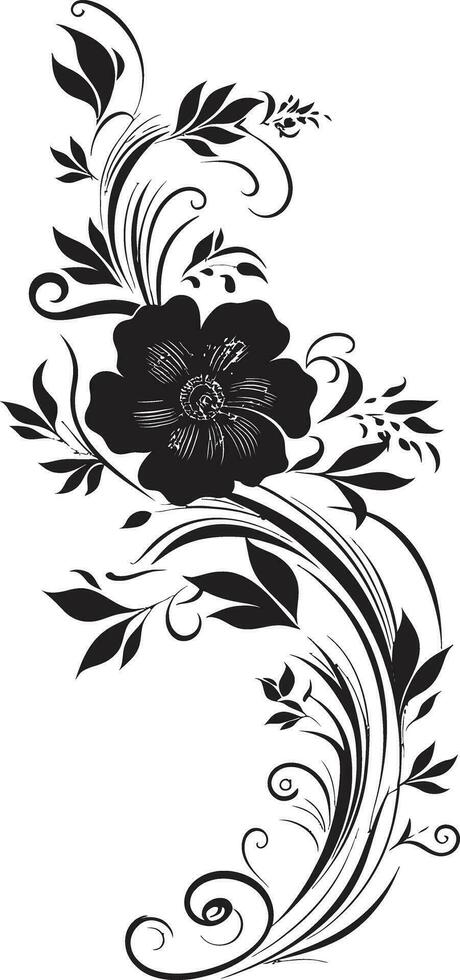 intrincado noir pétalas mão rendido vetor ícone lustroso floral turbilhão mão desenhado Preto ícone emblema