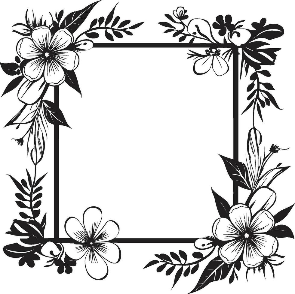 sofisticado floral fronteira Preto quadro, Armação ícone vintage flor cercado decorativo Preto logotipo vetor
