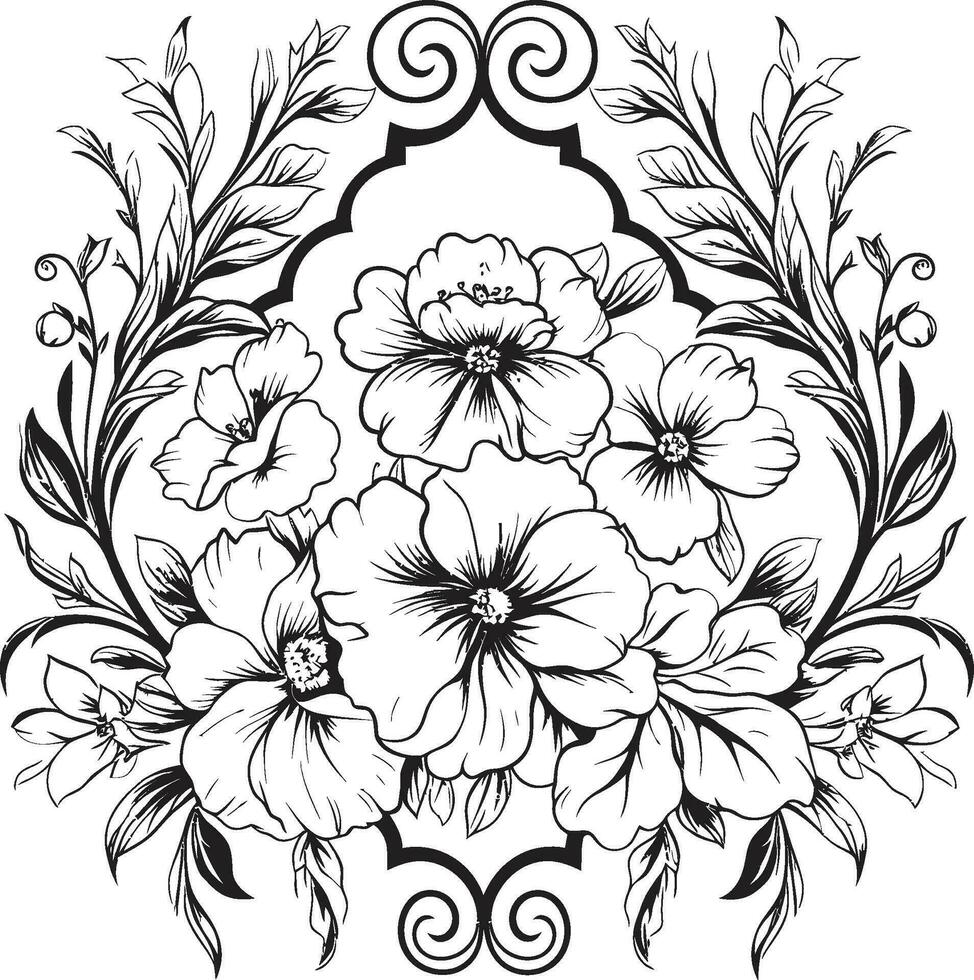 Preto renda Flor intrincado elegância, traçado dentro tinta. gótico festão uma assombrosamente lindo abraço do Preto flores. vetor