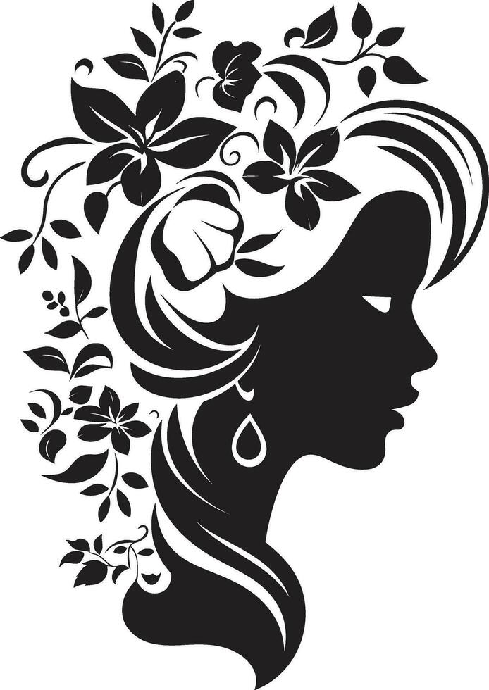 caprichoso feminino esplendor vetor face moderno flor retrato Preto mulher emblema