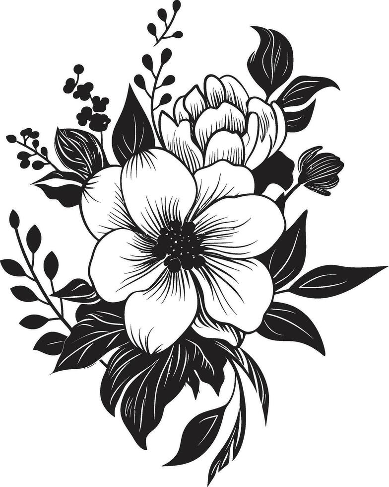 noir flor esboços mão desenhado floral vetor logotipo ícones elegante coberto pétalas Preto floral Projeto elementos dentro vetor