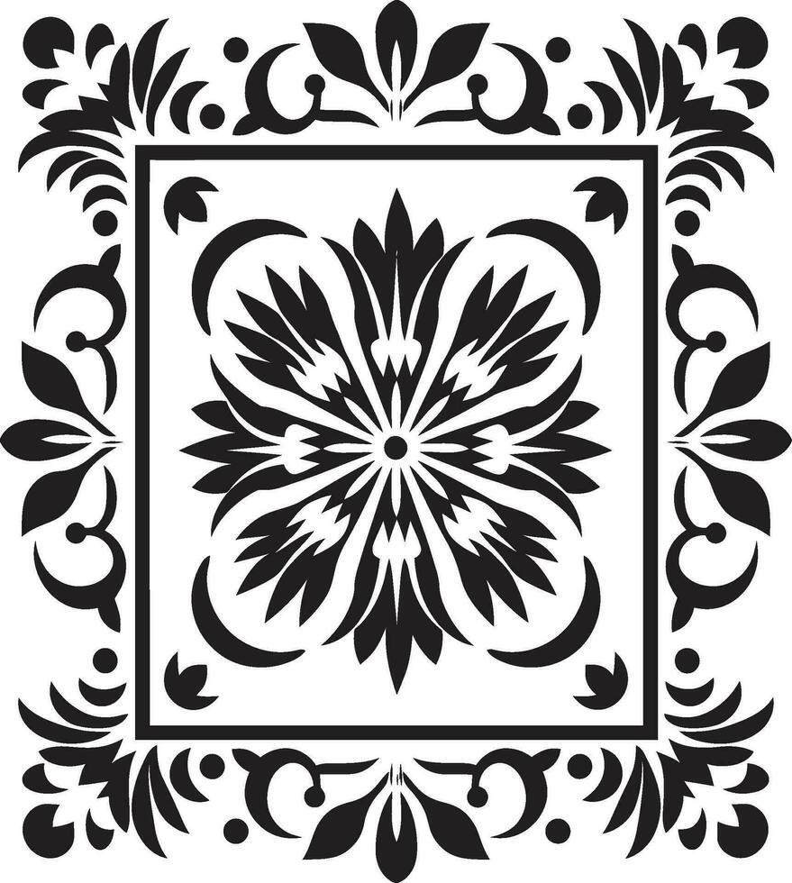 geométrico floral simetria vetor dentro Preto tesselado pétalas Preto telha vetor logotipo