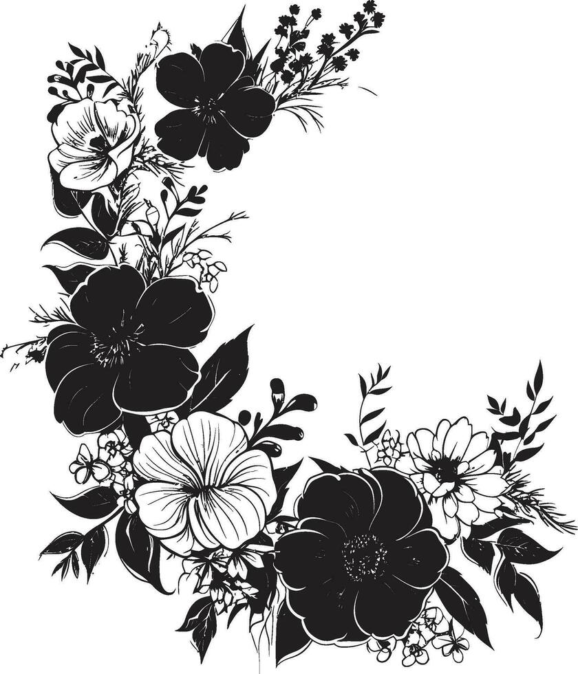 tinta noir ramalhete sussurros decorativo floral ícones vintage floral ecos Preto vetor logotipo elementos