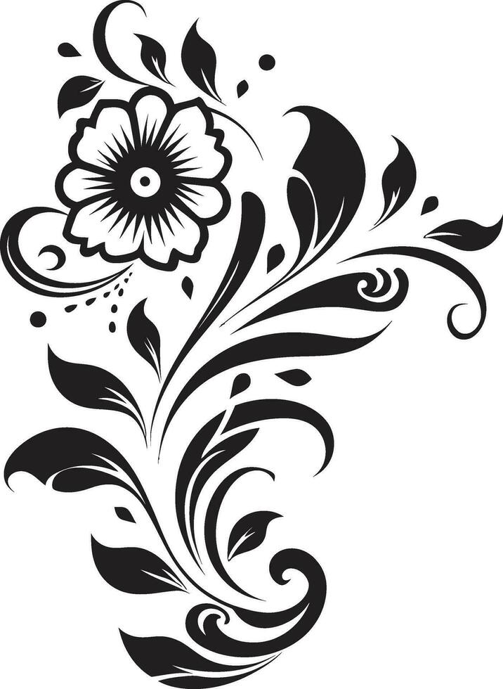 artístico mão rendido videiras noir emblema Projeto intrincado floral turbilhão Preto icônico logotipo vetor