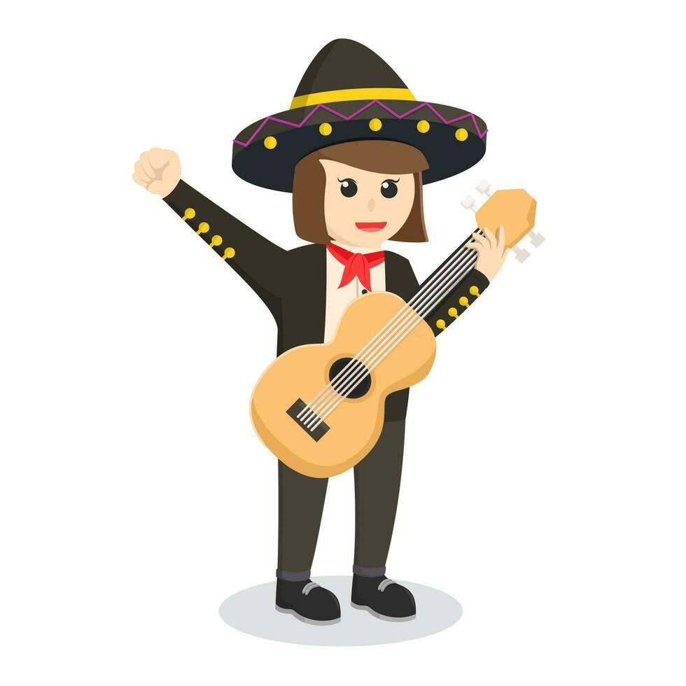 mariachi mulher com guitarra Projeto personagem em branco fundo vetor