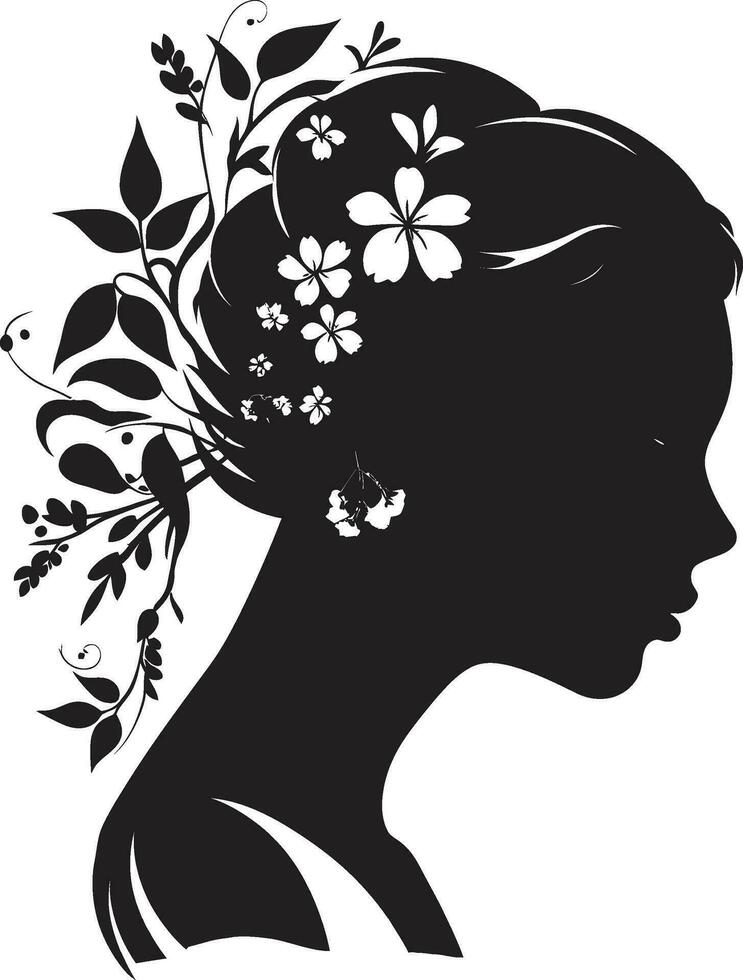caprichoso floral elegância vetor face emblema moderno floral graça Preto mulher ícone Projeto