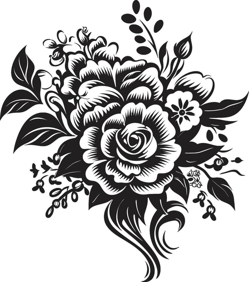 régio floral fusão Preto vetor ramalhete Projeto encantador Flor posy decorativo Preto emblema