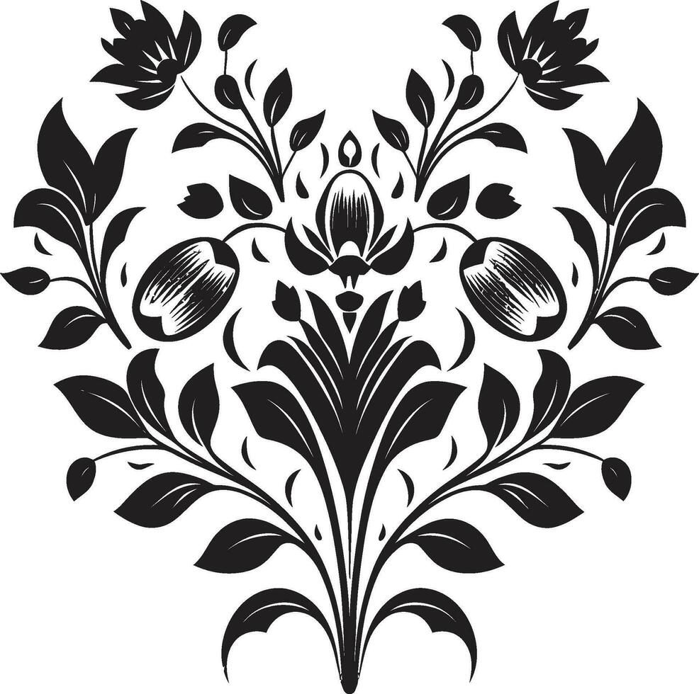 chique noir flores feito à mão vetor logotipo Projeto intrincado noir videiras Preto mão desenhado emblema