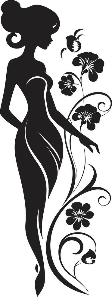chique floral harmonia mulher vetor perfil com flores limpar \ limpo floral costura Preto mão desenhado mulher dentro flor