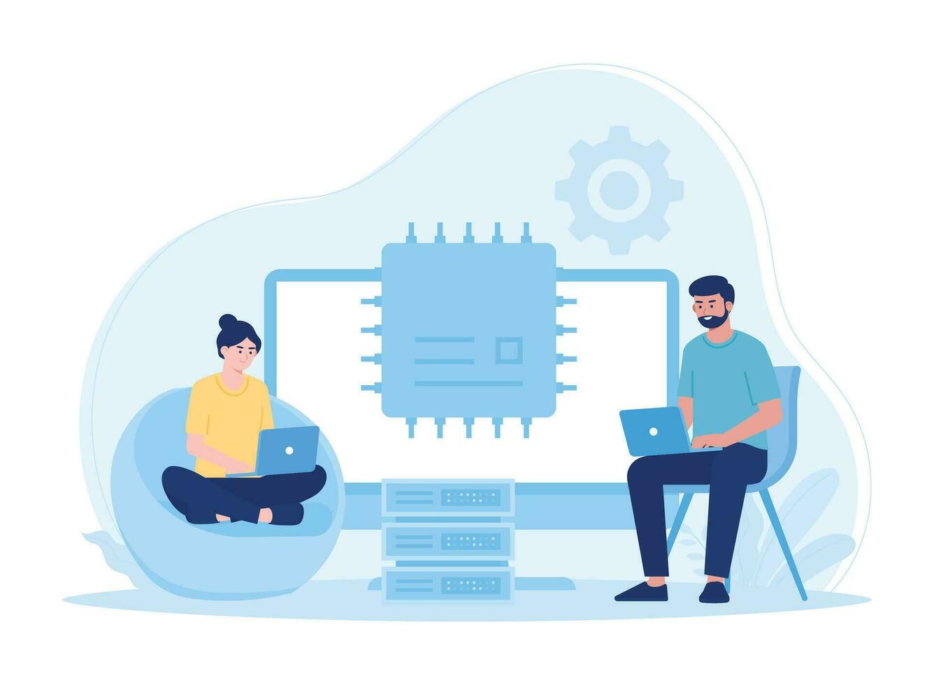 conectados base de dados nuvem disco. dados armazenamento em formação base computador formulários. conceito plano ilustração vetor