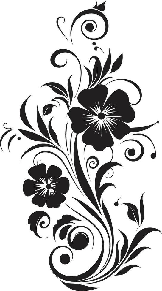 noir floral elegância Preto vetor ícone artístico pétala redemoinhos icônico mão desenhado