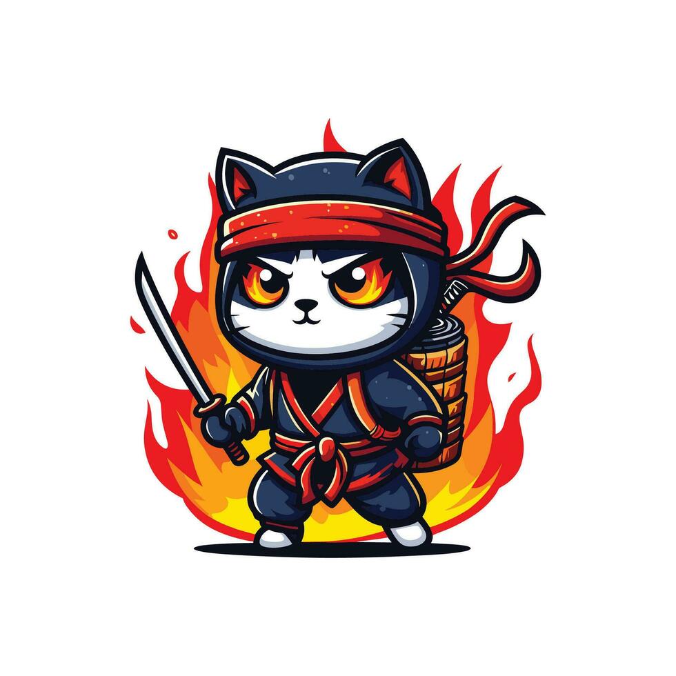 fofa ninja gato ilustração vetor