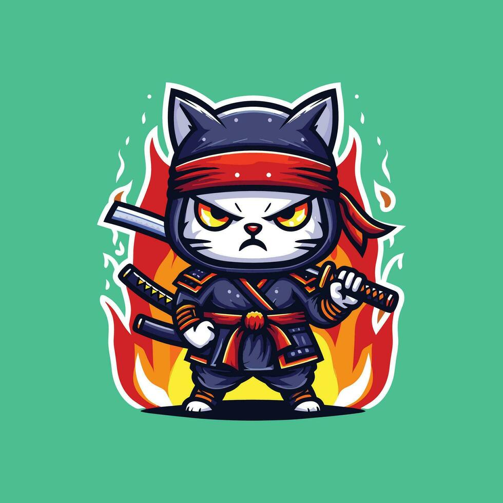 ninja gato ilustração vetor