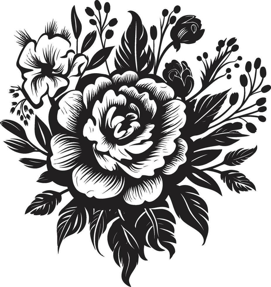 majestoso floral posy Preto vetor ramalhete vintage ramalhete fusão decorativo Preto emblema