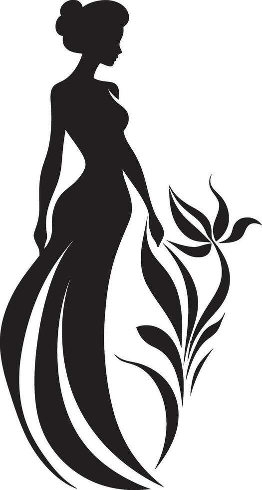 moderno floresceu persona Preto mulher emblema artístico floral vestuário elegante vetor emblema