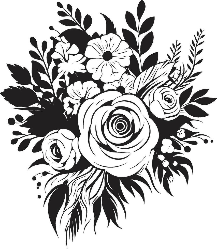 vintage floral fusão decorativo Preto logotipo esculpido pétala fusão Preto ramalhete emblema vetor