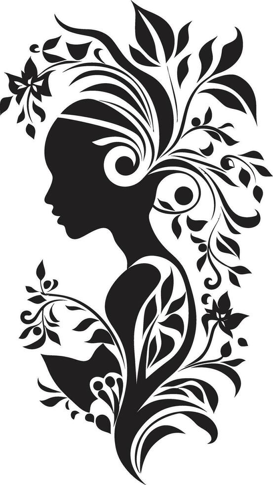 minimalista floral esplendor Preto mulher ícone sofisticado flor aura feito à mão emblema vetor