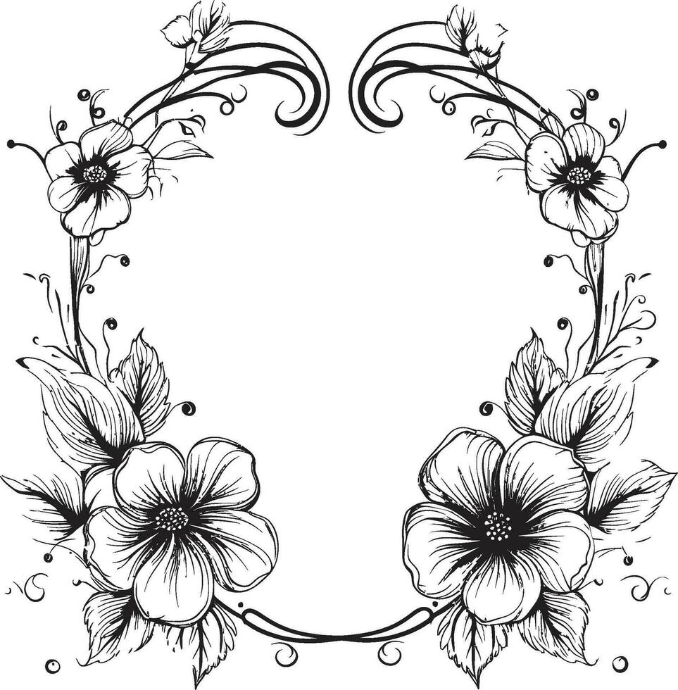 chique floral impressões decorativo quadro, Armação logotipo serenata dentro Preto ramalhete vetor ícone Projeto