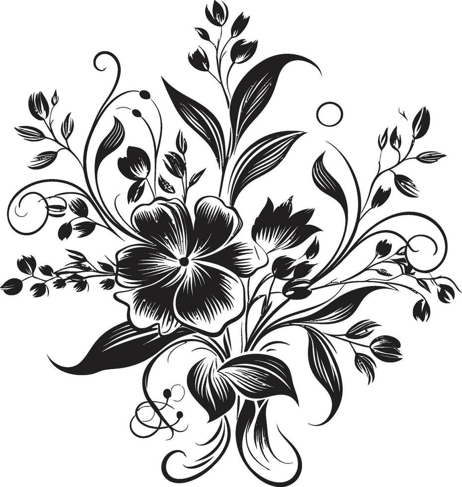 noir pétala devaneio feito à mão floral elementos vintage coberto jardim crônicas Preto vetor ícones