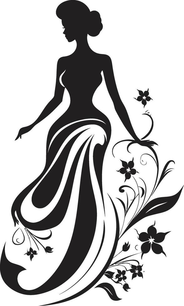 gracioso flor conjunto artístico cheio corpo logotipo chique pétala adornos Preto vetor mulher Projeto