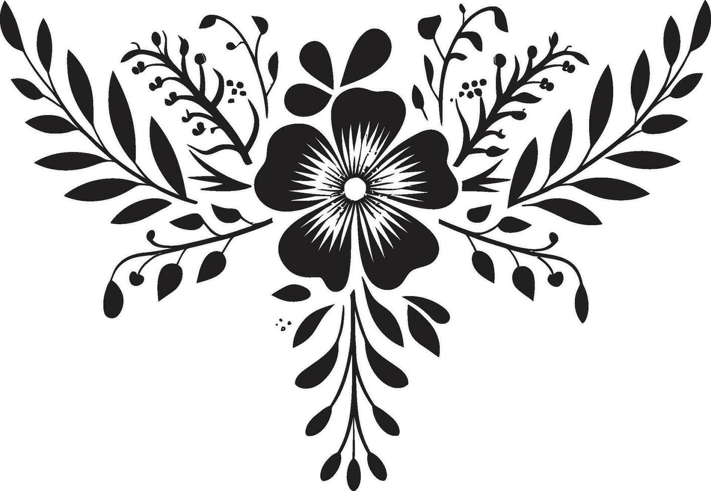 Preto elegância geométrico floral ícone Projeto abstrato pétala matriz vetor telha emblema