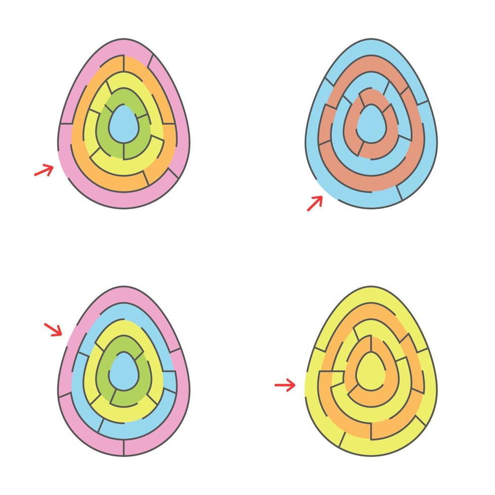 um conjunto de labirintos. jogo para crianças. quebra-cabeça para crianças. enigma do labirinto. estilo dos desenhos animados. planilhas visuais. página de atividades. ilustração do vetor de cor.